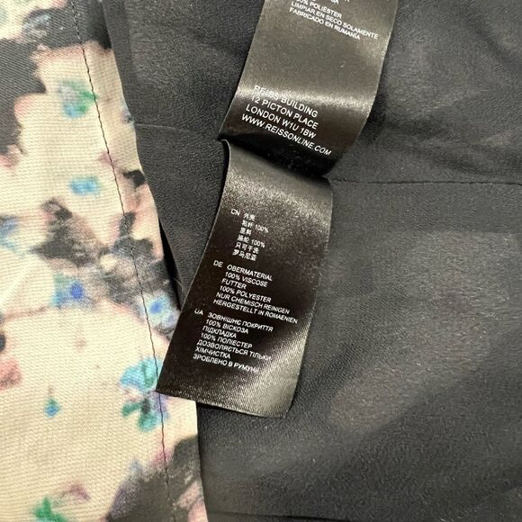 Reiss Sz 8 Medium Dress in Multicolor w Black White and Blue Floral Print Knee-l - Picture 5 of 14